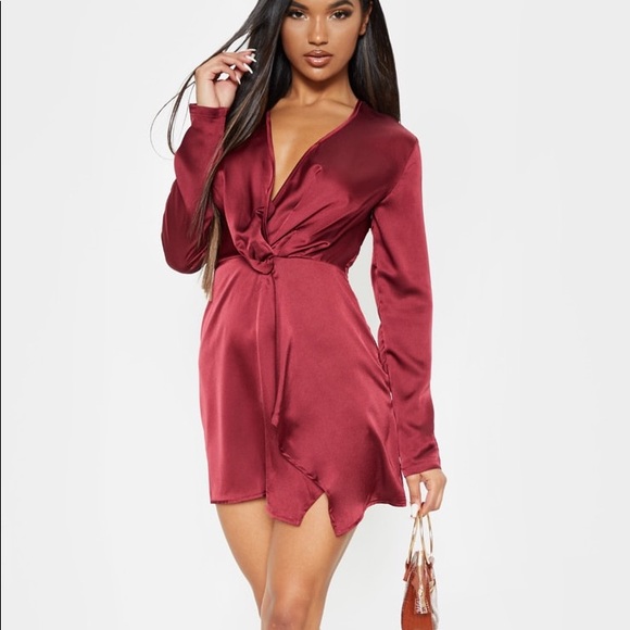 Brand New Burgundy Satin Wrap Dress - Picture 1 of 6